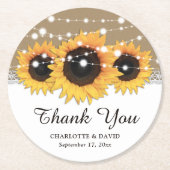 Kraft Papier Kant String Lights Zonnebloem Bruilof Ronde Kartonnen Onderzetter (Voorkant)