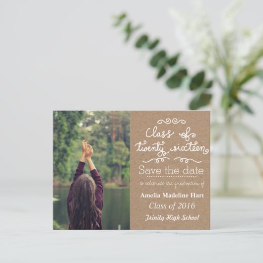 Kraft Papier Klasse van 2016 | De datumfoto opslaa Aankondigingskaart (Staand voorkant)