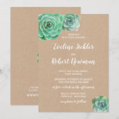 Kraft papier met vetplanten bruiloft uitnodiging (Voorkant / Achterkant)