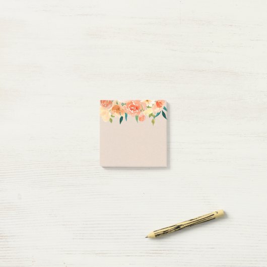 Kraft papier perzik bloemen rustiek chic post-it® notes (Op bureau)