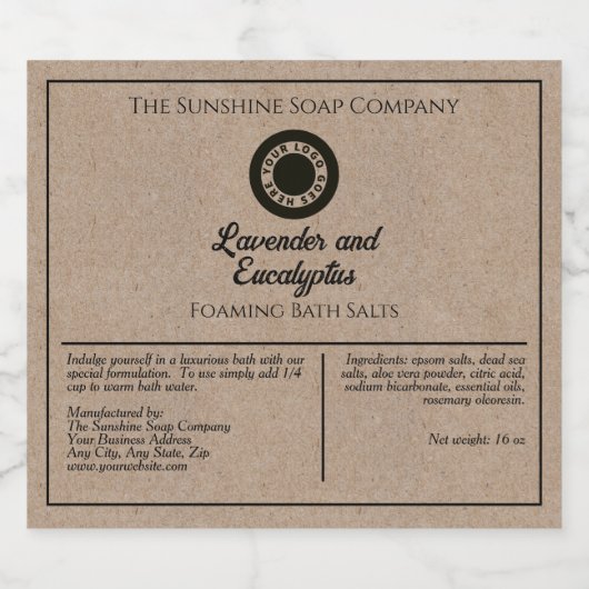 Kraft Papier Stijl Badzouten Zaklabel met Logo Sparkling Wijnetiket (Enkel label)