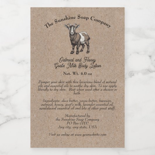 Kraft papier stijl Geitenmelk Cosmetica Label Wijn Etiket (Enkel label)