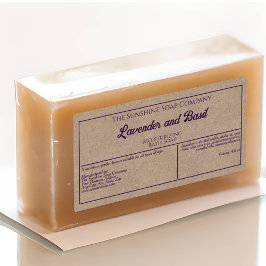 Kraft papier stijl paarse tekst cosmetica potje la etiket