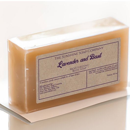 Kraft papier stijl paarse tekst cosmetica potje la etiket