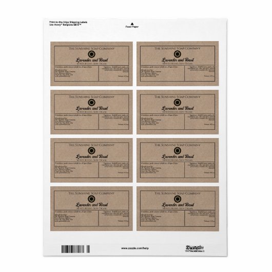 Kraft papier stijl zeep cosmetica label met logo (Full Sheet)