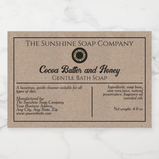Kraft papier stijl zeep verpakking label met logo voedselcontainer etiket (Enkel label)