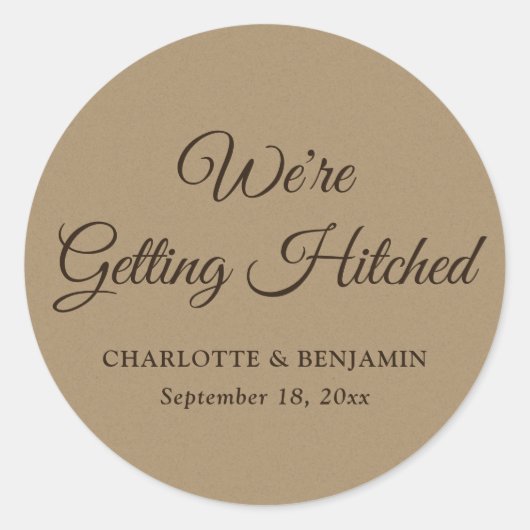 Kraft papier typografie bruiloft envelop afdichtin ronde sticker (Voorkant)