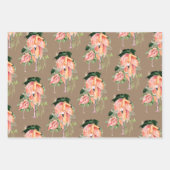 Kraft Papier Waterverf Roze Flamingo's Mama & Baby Inpakpapier Vel (Voorkant 2)