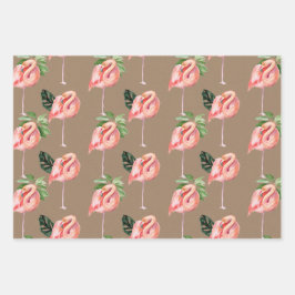 Kraft Papier Waterverf Roze Flamingo's Mama & Baby Inpakpapier Vel