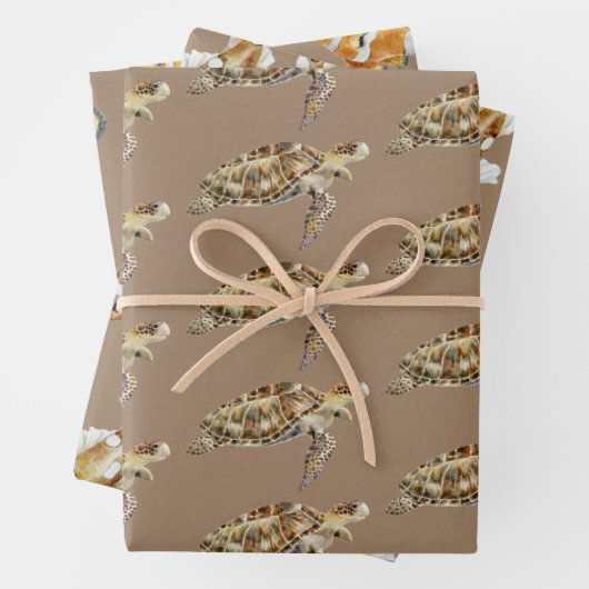 Kraft Papier Waterverf Zee Schildpad & Vis Inpakpapier Vel (In situ)