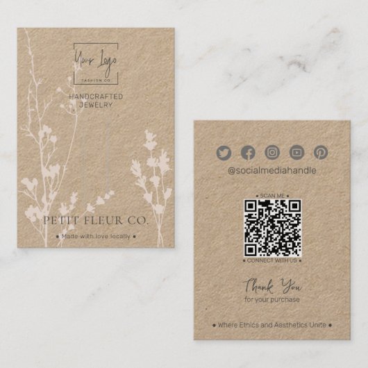 Kraft Papier Wildbloemen Sieraden Haarclip Display Contactkaartje (Voorkant / Achterkant)