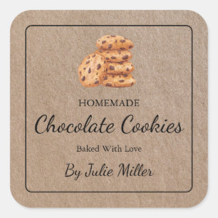 Kraft papier zelfgemaakte koekjes vierkant label