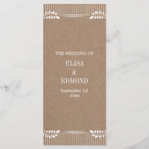 Kraft papieren bruiloft programma met witte blader programmakaart