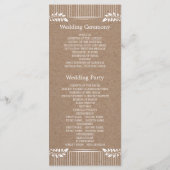 Kraft papieren bruiloft programma met witte blader programmakaart (Achterkant)