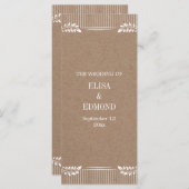 Kraft papieren bruiloft programma met witte blader programmakaart (Voorkant / Achterkant)