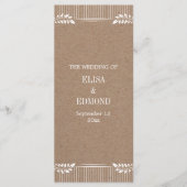 Kraft papieren bruiloft programma met witte blader programmakaart (Voorkant)