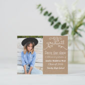 Kraft-papierscript Afstuderen | De datumfoto opsla Aankondigingskaart (Staand voorkant)