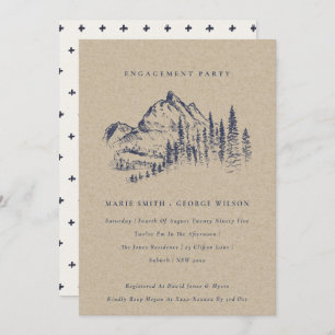 Kraft Pine Bossen Mountain Sketch Verloving Invite Bedankkaart