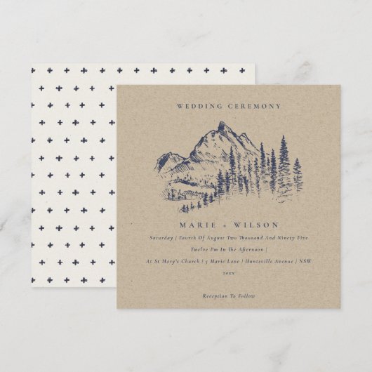 Kraft Pine Bossen Mountain Sketch Wedding Invite Bedankkaart (Voorkant / Achterkant)