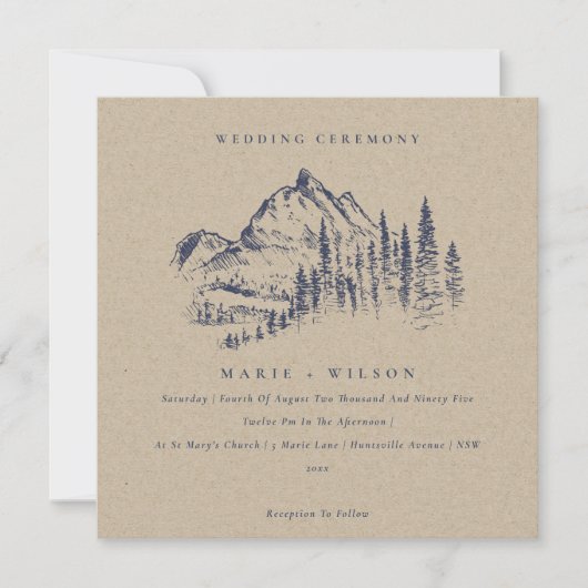 Kraft Pine Bossen Mountain Sketch Wedding Invite Bedankkaart (Voorkant)