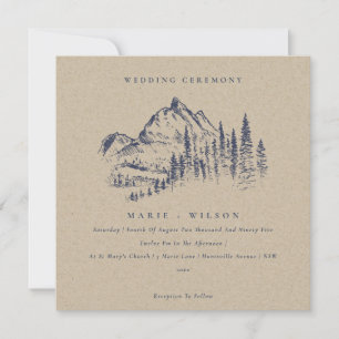 Kraft Pine Bossen Mountain Sketch Wedding Invite Bedankkaart
