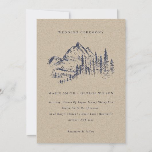 Kraft Pine Bossen Mountain Sketch Wedding Invite Bedankkaart (Voorkant)