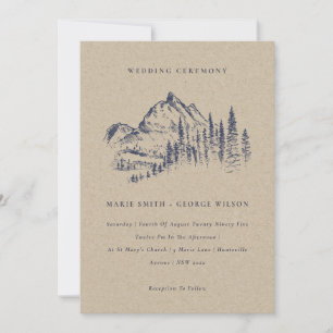 Kraft Pine Bossen Mountain Sketch Wedding Invite Bedankkaart