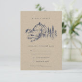 Kraft Pine Bossen Mountain Sketch Wedding RSVP Informatiekaartje (Staand voorkant)