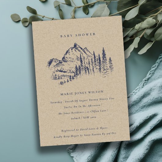 Kraft Pine Mountain Sketch Baby shower Invite Bedankkaart