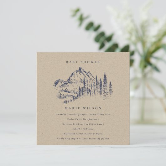 Kraft Pine Mountain Sketch Baby shower Invite Bedankkaart (Staand voorkant)