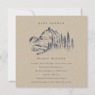 Kraft Pine Mountain Sketch Baby shower Invite Bedankkaart