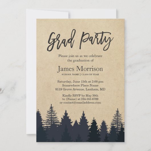 Kraft Pine Tree Forest Afstuderen GraduPartij Kaart (Voorkant)