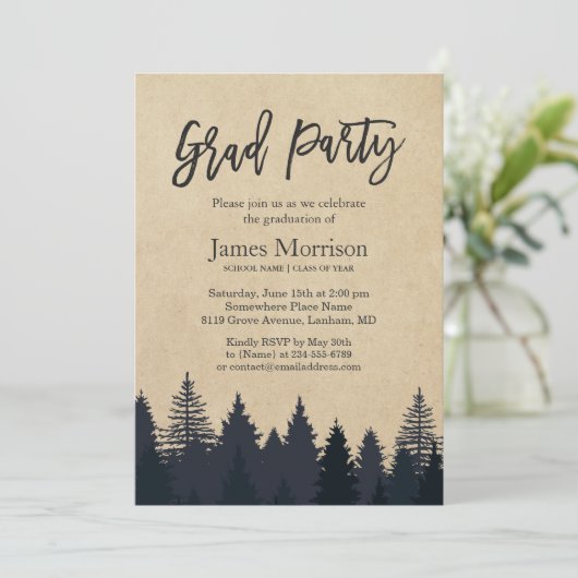 Kraft Pine Tree Forest Afstuderen GraduPartij Kaart (Staand voorkant)