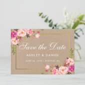 Kraft Pink Blush Floral Gold Save the Date Kaart (Staand voorkant)