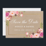 Kraft Pink Blush Floral Gold Save the Date Kaart<br><div class="desc">Kraft Waterverf Floral Pink Blush Gold Save the Date Verloving Kaart</div>