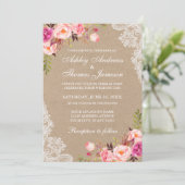 Kraft Pink Blush Floral Lace Wedding Invite (Staand voorkant)