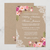 Kraft Pink Blush Floral Lace Wedding Invite (Voorkant / Achterkant)