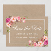 Kraft Pink Blush Waterverf Floral Save the Date (Voorkant / Achterkant)