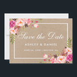 Kraft Pink Blush Waterverf Floral Save the Date<br><div class="desc">Kraft Waterverf Floral Pink Blush Save the Date Verloving Kaart</div>