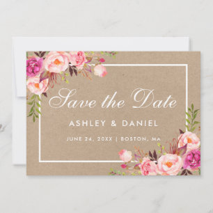 Kraft Pink Blush Waterverf Floral Save the Date
