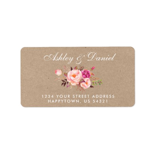 Kraft Pink Blush Waterverf Floral Weddenschap Etiket (Voorkant)