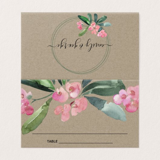 KRAFT PINK CHRIST THORN BLOOM WEDDING PLACE KAART (Buitenkant ongevouwen)