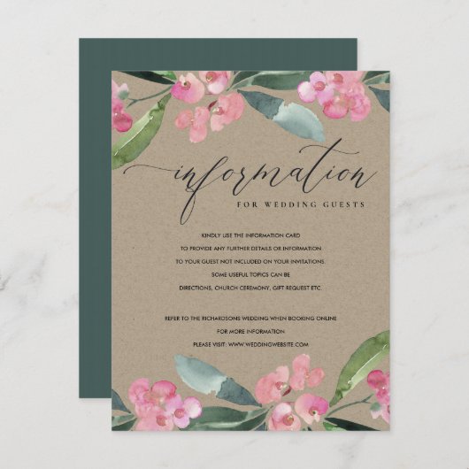 KRAFT PINK CHRIST THORN BLOOM WEDING INFORMATIE INFORMATIEKAARTJE (Voorkant / Achterkant)