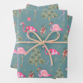 Kraft Pink Flamingos Mingling op kerstfeest Inpakpapier Vel (In situ)