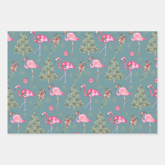 Kraft Pink Flamingos Mingling op kerstfeest Inpakpapier Vel (Voorkant)