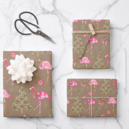 Kraft Pink Flamingos Mingling op kerstfeest Inpakpapier Vel