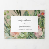 KRAFT PINK FLORAL CACTI FOLIAGE WATERVERF WEDDING DRIELUIK UITNODIGING (Cover)