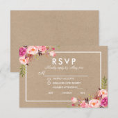 Kraft Pink Waterverf Floral RSVP Wedding Meal (Voorkant / Achterkant)