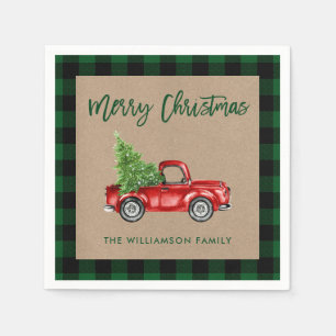Kraft Plaid Brush Script Christmas  Truck Servet
