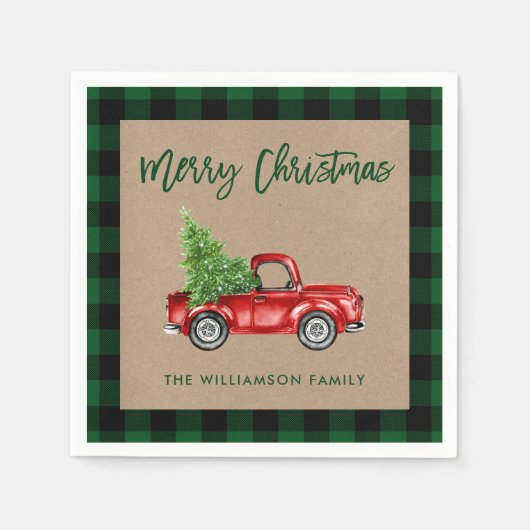 Kraft Plaid Brush Script Christmas  Truck Servet (Voorkant)
